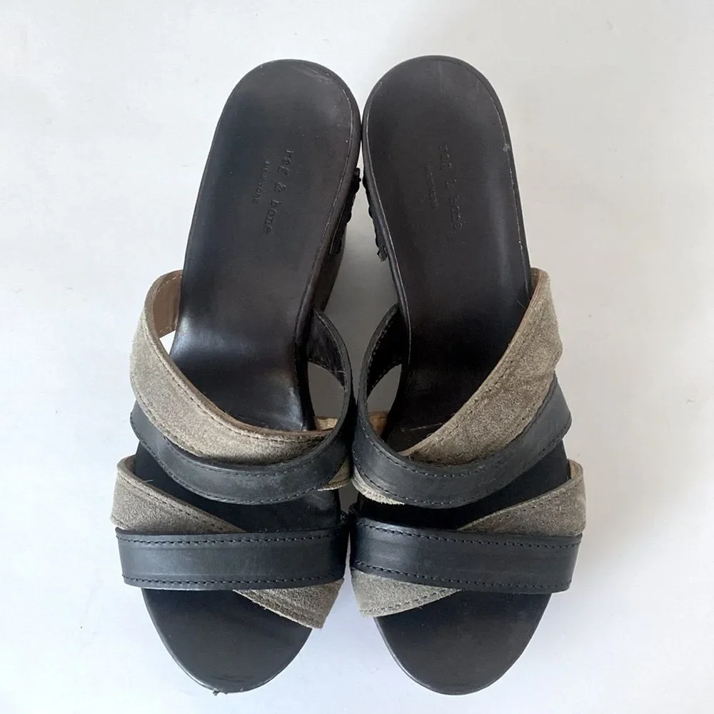 Rag & Bone Black & Tope Leather Platform 4” Wood Heels sz 6 Urban Edge Model